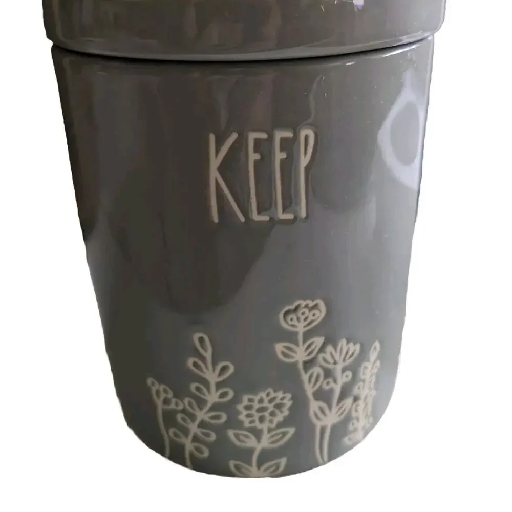 Rae Dunn Keep Jar With Lid Bathroom Or Kitchen Organizer Embossed Flower Floral